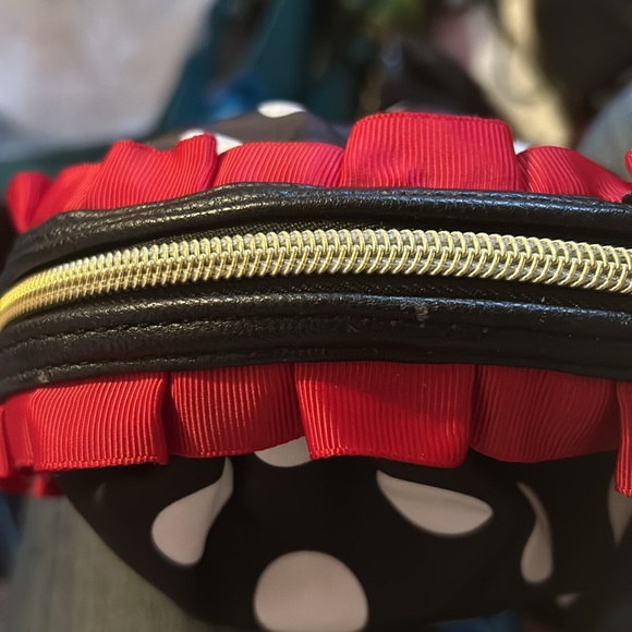 Betsey Johnson Black and White Polka Dot Cosmetic Bag with Red Trim - Picture 3 of 3